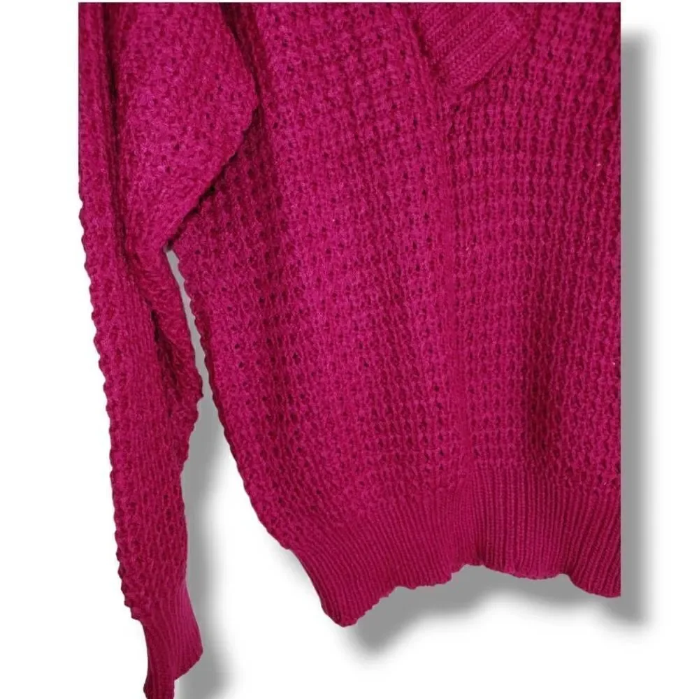 Silver Unicorn Vintage Magenta Pink Waffle Knit V-Neck Sweater Womens Medium NWT - Picture 3 of 8